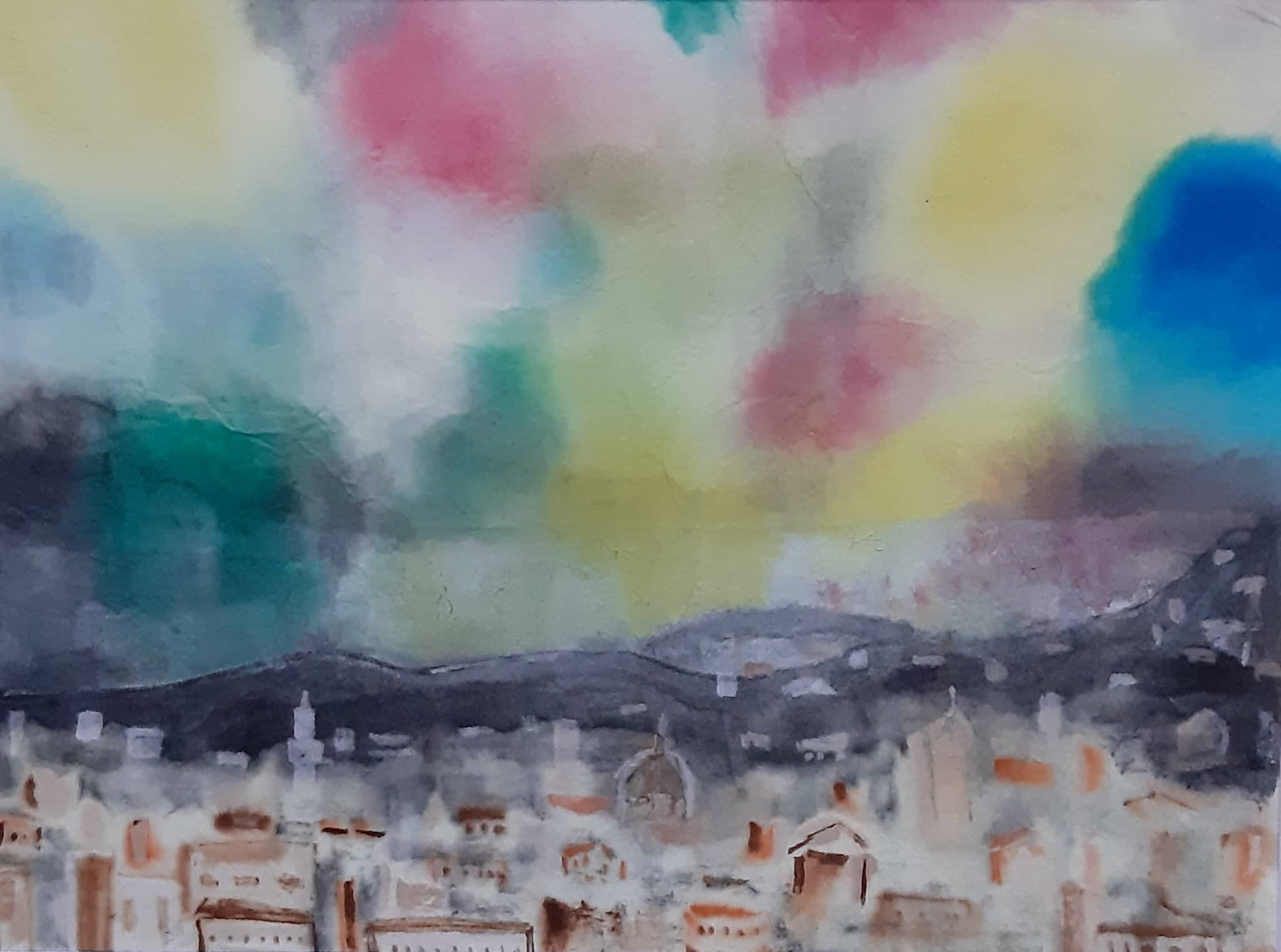 omaggio a Cai Guo-Quiang acquerello su carta di riso 25 x 33 cm 2018
