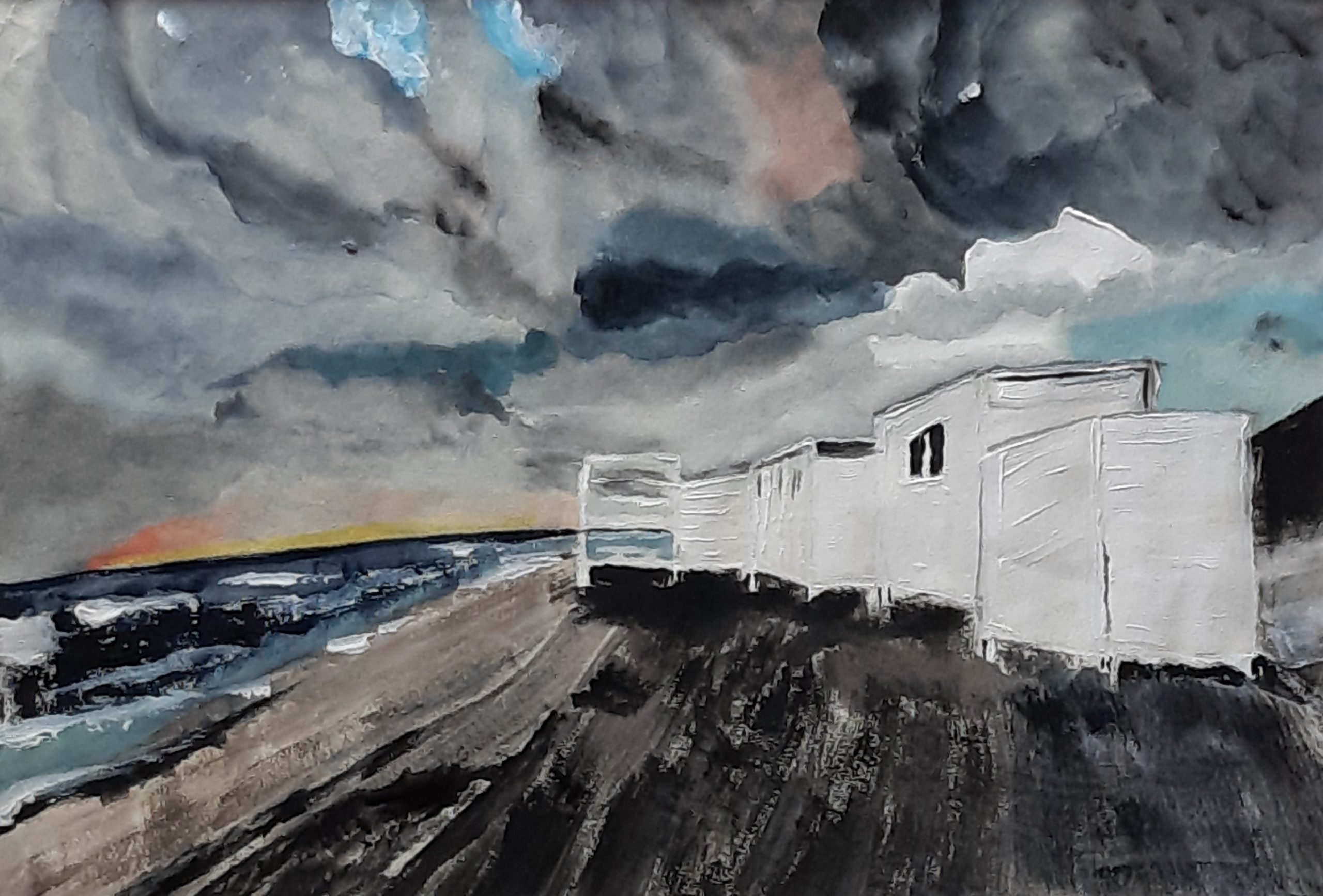 ultima spiaggia acquerello su cara di riso 24 x 36 cm 2019
